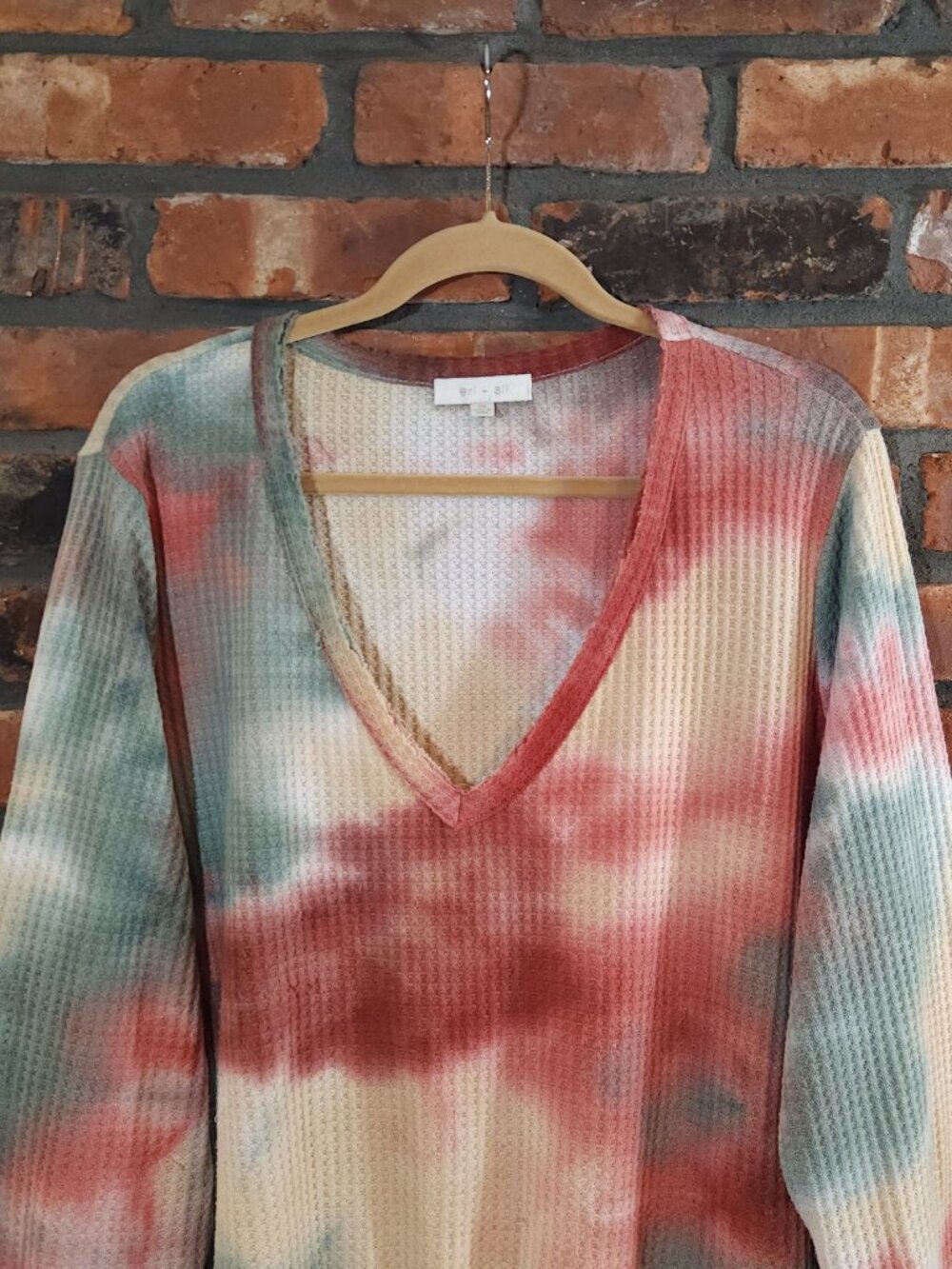 Eri + Ali Anthropologie Tallie Tie Dye Waffle Knit V-neck Peplum Top Women's 2X - Picture 3 of 7